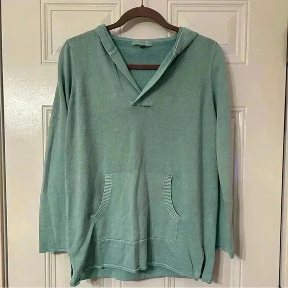 XS Barefoot Dreams Sunbleached Cotton Bonfire Hoodie in Seagreen/Turquoise, NWOT - Picture 2 of 4